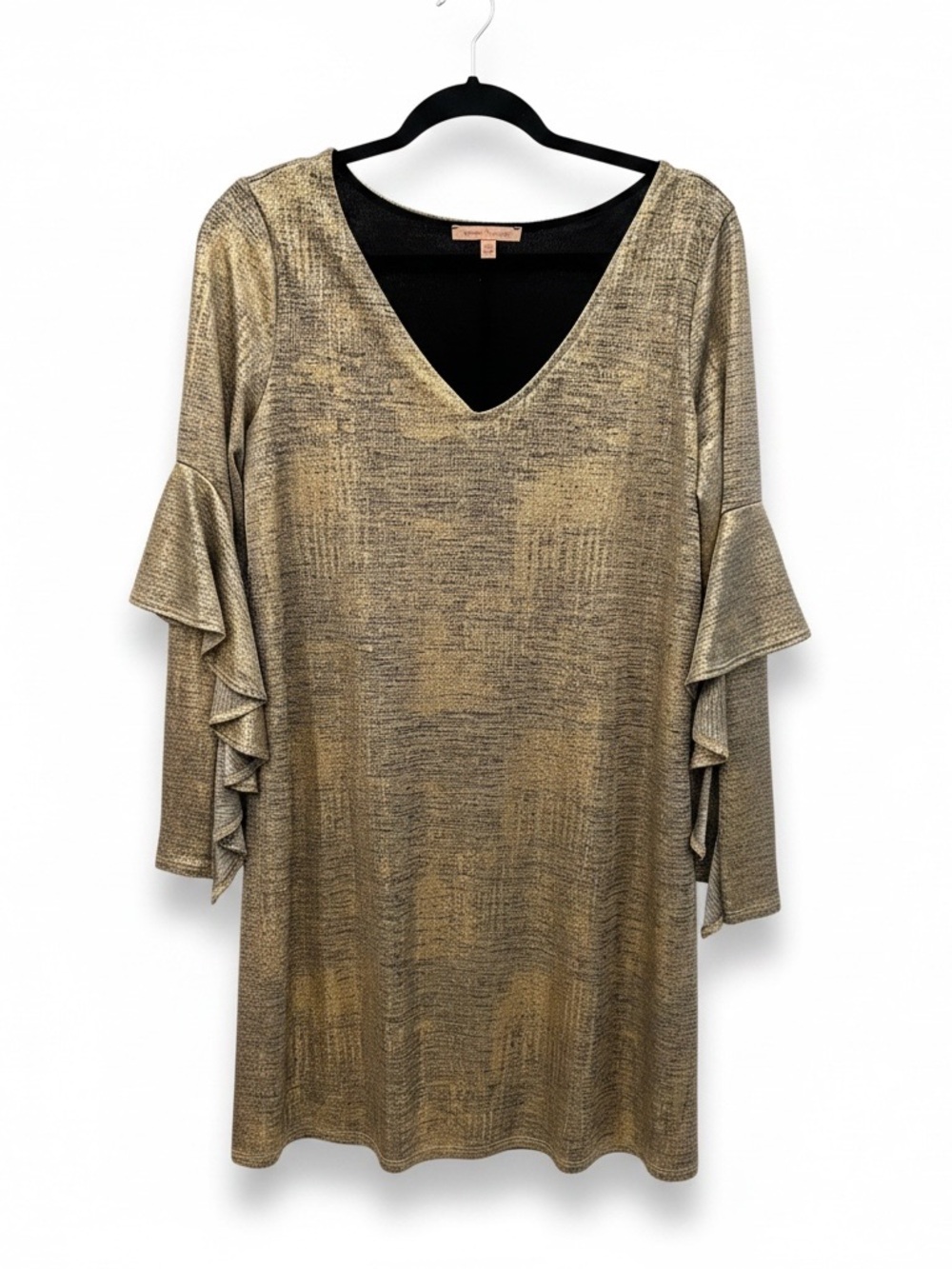 Gibson Latimer Metallic Gold V-Neck Ruffle Sleeve Tunic